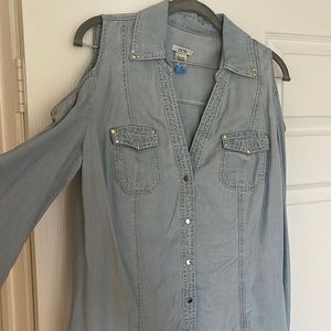 Cache light denim shirt with silver studs